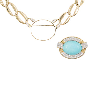Vintage David Webb 18K Gold Turquoise & Diamond Collar Necklace