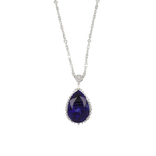 Vintage/Estate 18K White Gold Tanzanite Riviere Necklace with Diamonds