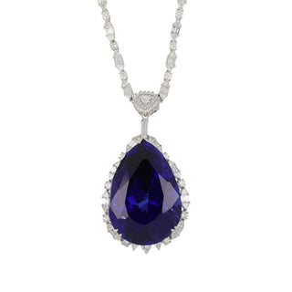Vintage/Estate 18K White Gold Tanzanite Riviere Necklace with Diamonds