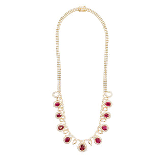 Vintage 1990s 18K Gold Burmese Ruby and Diamond Collar Necklace