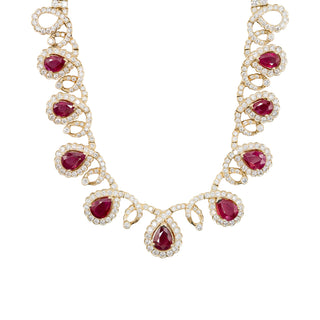 Vintage 1990s 18K Gold Burmese Ruby and Diamond Collar Necklace