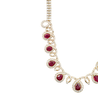 Vintage 1990s 18K Gold Burmese Ruby and Diamond Collar Necklace