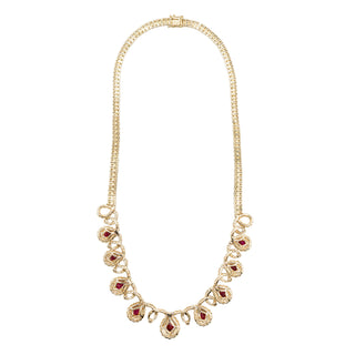 Vintage 1990s 18K Gold Burmese Ruby and Diamond Collar Necklace