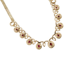 Vintage 1990s 18K Gold Burmese Ruby and Diamond Collar Necklace