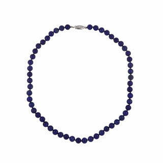 Art Deco 14K White Gold Lapis Bead Necklace with Diamonds
