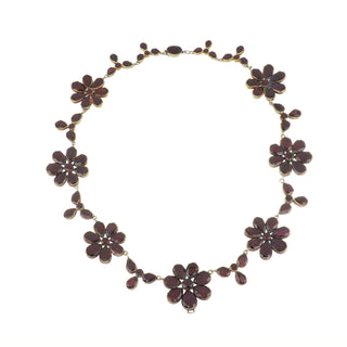 Georgian 15K Garnet Flower Collar Necklace