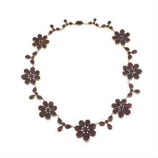 Georgian 15K Garnet Flower Collar Necklace