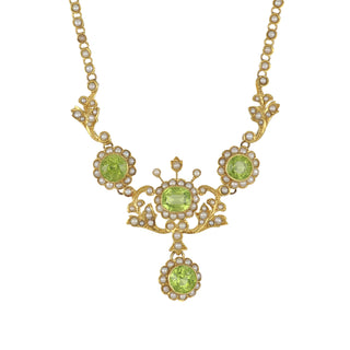 Victorian 18K Peridot and Split Pearl Necklace