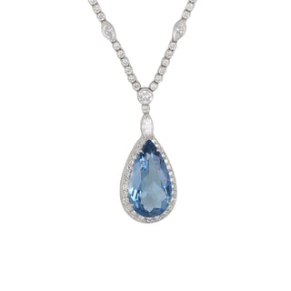 Estate Platinum Aquamarine and Diamond Drop Necklace