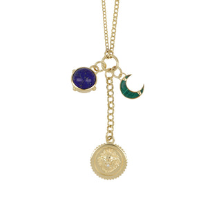 Estate Foundrae 18K Multi-Gemstone Triple Charm Necklace