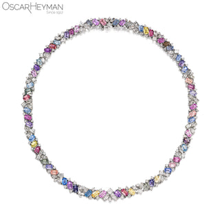 Oscar Heyman Platinum No Heat Multi-Colored Sapphire and Diamond Necklace
