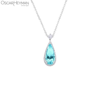 Oscar Heyman Platinum Paraiba Tourmaline Drop Pendant Necklace with Diamonds
