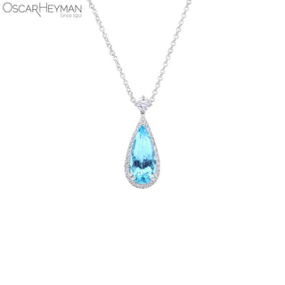 Oscar Heyman Platinum Paraiba Tourmaline Drop Pendant Necklace with Diamonds