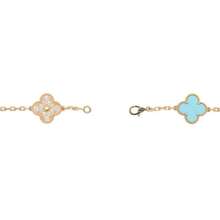 Estate Van Cleef & Arpels 18K Gold Turquoise & Diamond Alhambra Necklace