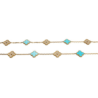 Estate Van Cleef & Arpels 18K Gold Turquoise & Diamond Alhambra Necklace