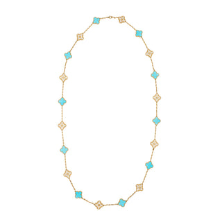 Estate Van Cleef & Arpels 18K Gold Turquoise & Diamond Alhambra Necklace