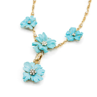 Mid-Century 18K Gold Carved Turquoise Flower Motif Necklace