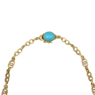 Mid-Century 18K Gold Carved Turquoise Flower Motif Necklace