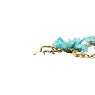 Mid-Century 18K Gold Carved Turquoise Flower Motif Necklace