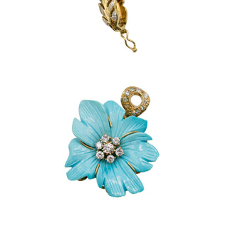 Mid-Century 18K Gold Carved Turquoise Flower Motif Necklace