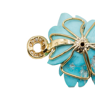 Mid-Century 18K Gold Carved Turquoise Flower Motif Necklace