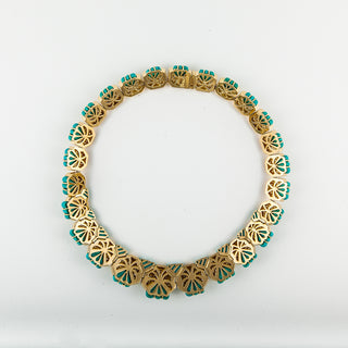 Estate Hammerman Bros. 18K Gold Turquoise & Diamond Collar Necklace