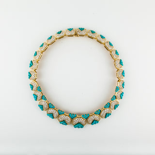 Estate Hammerman Bros. 18K Gold Turquoise & Diamond Collar Necklace