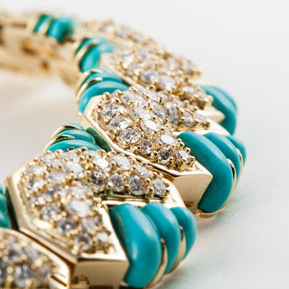 Estate Hammerman Bros. 18K Gold Turquoise & Diamond Collar Necklace