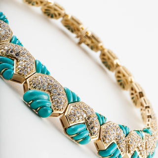 Estate Hammerman Bros. 18K Gold Turquoise & Diamond Collar Necklace