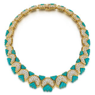 Estate Hammerman Bros. 18K Gold Turquoise & Diamond Collar Necklace