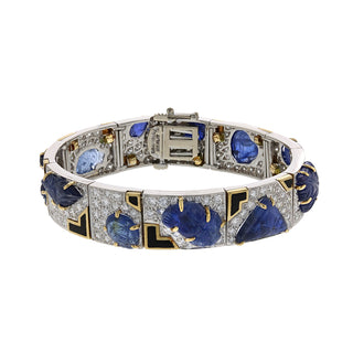 Vintage David Webb Two-Tone Carved Sapphire, Diamond and Enamel Bracelet