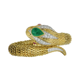 Vintage David Webb 18K Gold & Platinum Gemset Snake Wrap Bracelet
