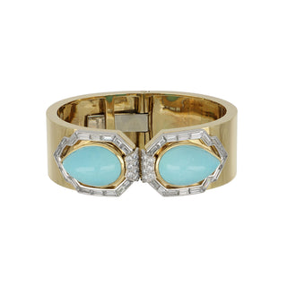 Estate David Webb 18K Gold Turquoise & Diamond Cuff Bracelet