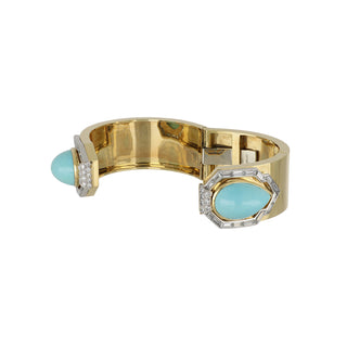 Estate David Webb 18K Gold Turquoise & Diamond Cuff Bracelet