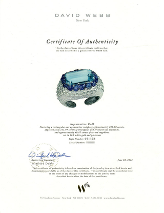 Masterpiece David Webb Couture Platinum Aquamarine, Diamond & Carved Sapphire Latticework Cuff Bracelet