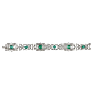 Mid-Century Platinum Emerald & Diamond Link Bracelet