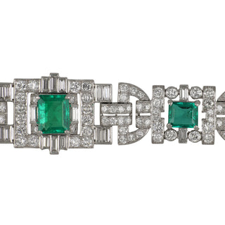 Mid-Century Platinum Emerald & Diamond Link Bracelet