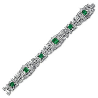 Mid-Century Platinum Emerald & Diamond Link Bracelet