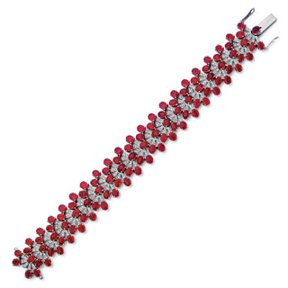 Estate 18K White Gold Ruby and Diamond Fan-Shaped Link Bracelet