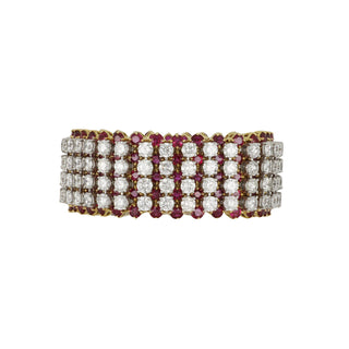 Vintage 1990s Hammerman Brothers Two-Tone Ruby and Diamond Bracelet