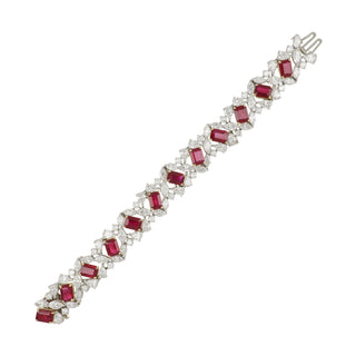 Estate Two-Tone Emerald-Cut Ruby & Diamond Cluster Bracelet
