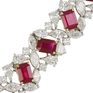 Estate Two-Tone Emerald-Cut Ruby & Diamond Cluster Bracelet