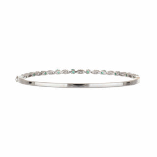 Tenenbaum 18K White Gold Emerald Bangle Bracelet with Diamonds