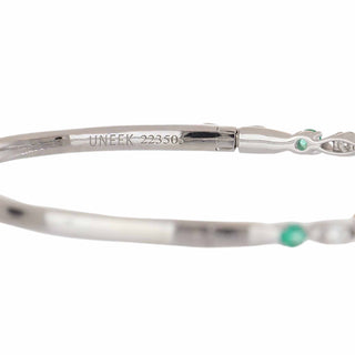 Tenenbaum 18K White Gold Emerald Bangle Bracelet with Diamonds