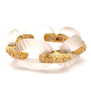 Vintage 1970s 14K Gold Rock Crystal Link Bracelet with Diamonds
