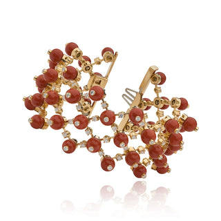 Estate Aletto Brothers 18K Gold Coral Link Bracelet with Diamonds