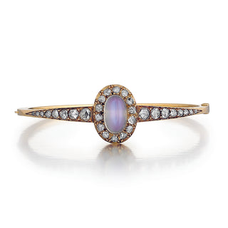 Victorian 18K Gold Moonstone and Diamond Bangle Bracelet