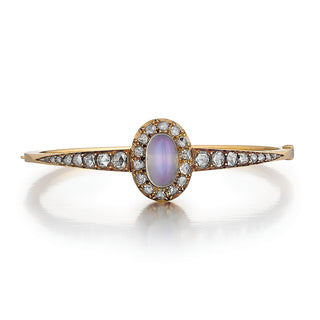 Victorian 18K Gold Moonstone and Diamond Bangle Bracelet