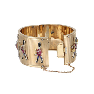 Retro Two-Tone 14K Gold Grenadier Guard Bangle Bracelet