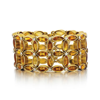 Estate Garavelli 18K Gold Marquise Citrine Articulated Bracelet with Diamonds